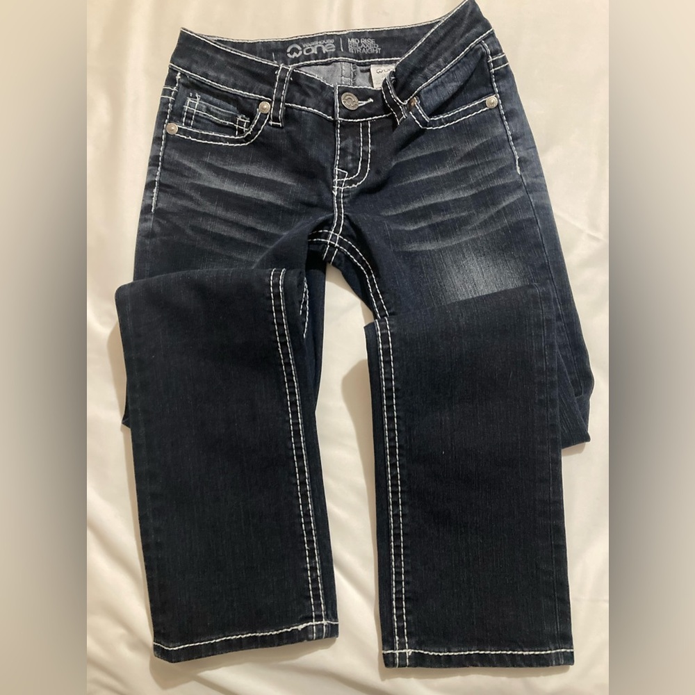 3/30$ Bootleg size 25 blue jeans white thread accents